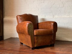 A Stunning French Leather Club Chair Caramel Moustache Model, Circa 1950’s