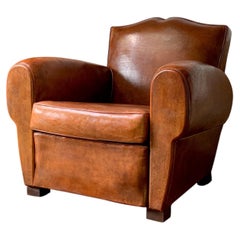 A Stunning French Leather Club Chair Caramel Moustache Model, Circa 1950’s