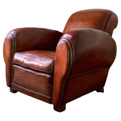 A Stunning French Leather Club Chair, Havana Gang-Box model, Circa 1940’s