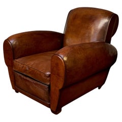 A Stunning French Leather Club Chair, Havana Gang-Box model, Circa 1940’s