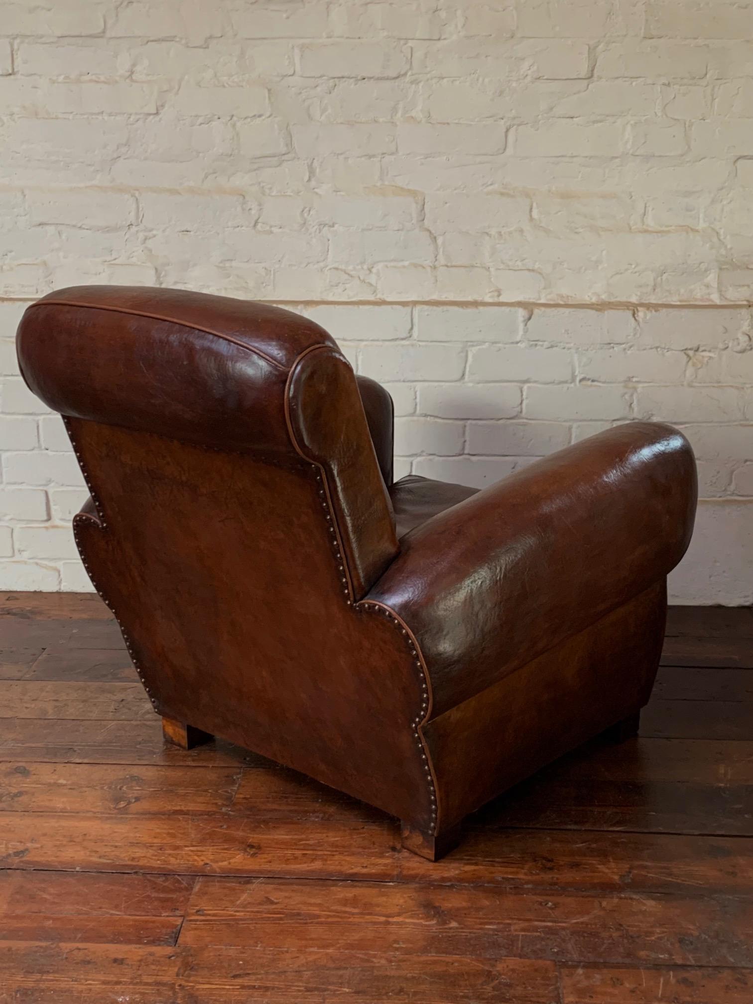 A Stunning French, Leather Club Chair, Havana Lounge Model Circa 1930's 5