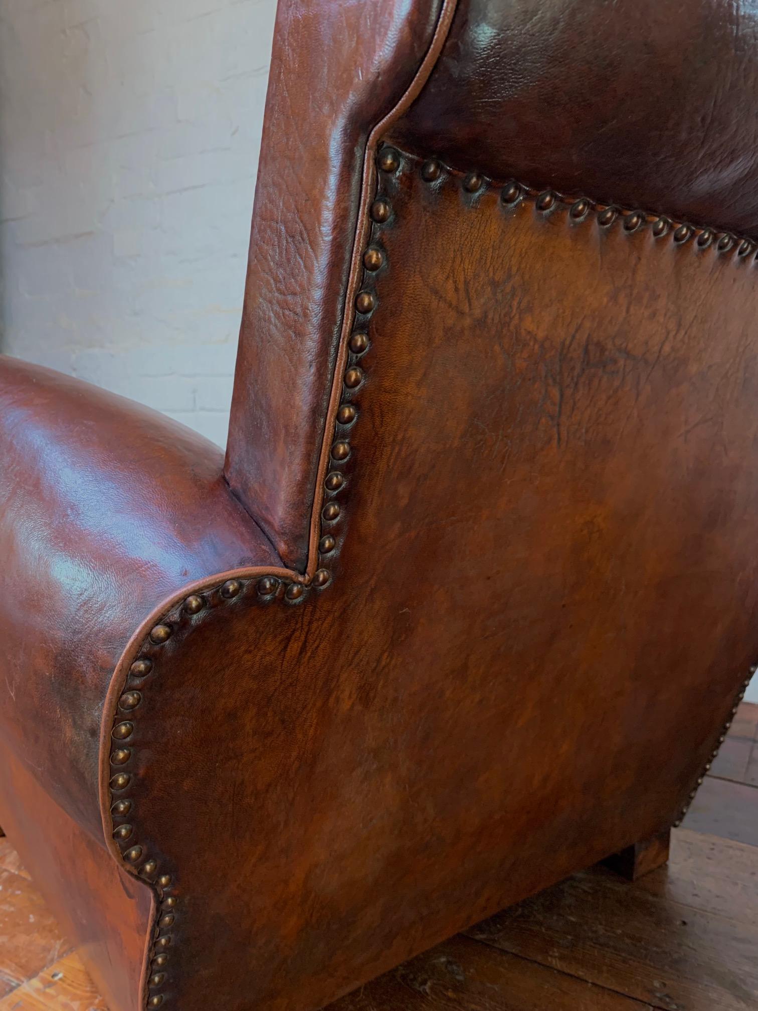 A Stunning French, Leather Club Chair, Havana Lounge Model Circa 1930's 7