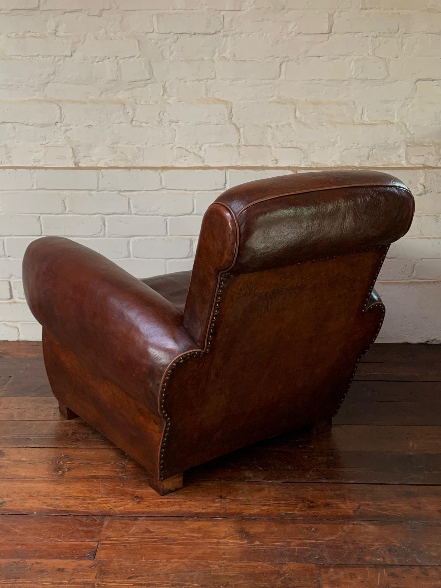 A Stunning French, Leather Club Chair, Havana Lounge Model Circa 1930's 8