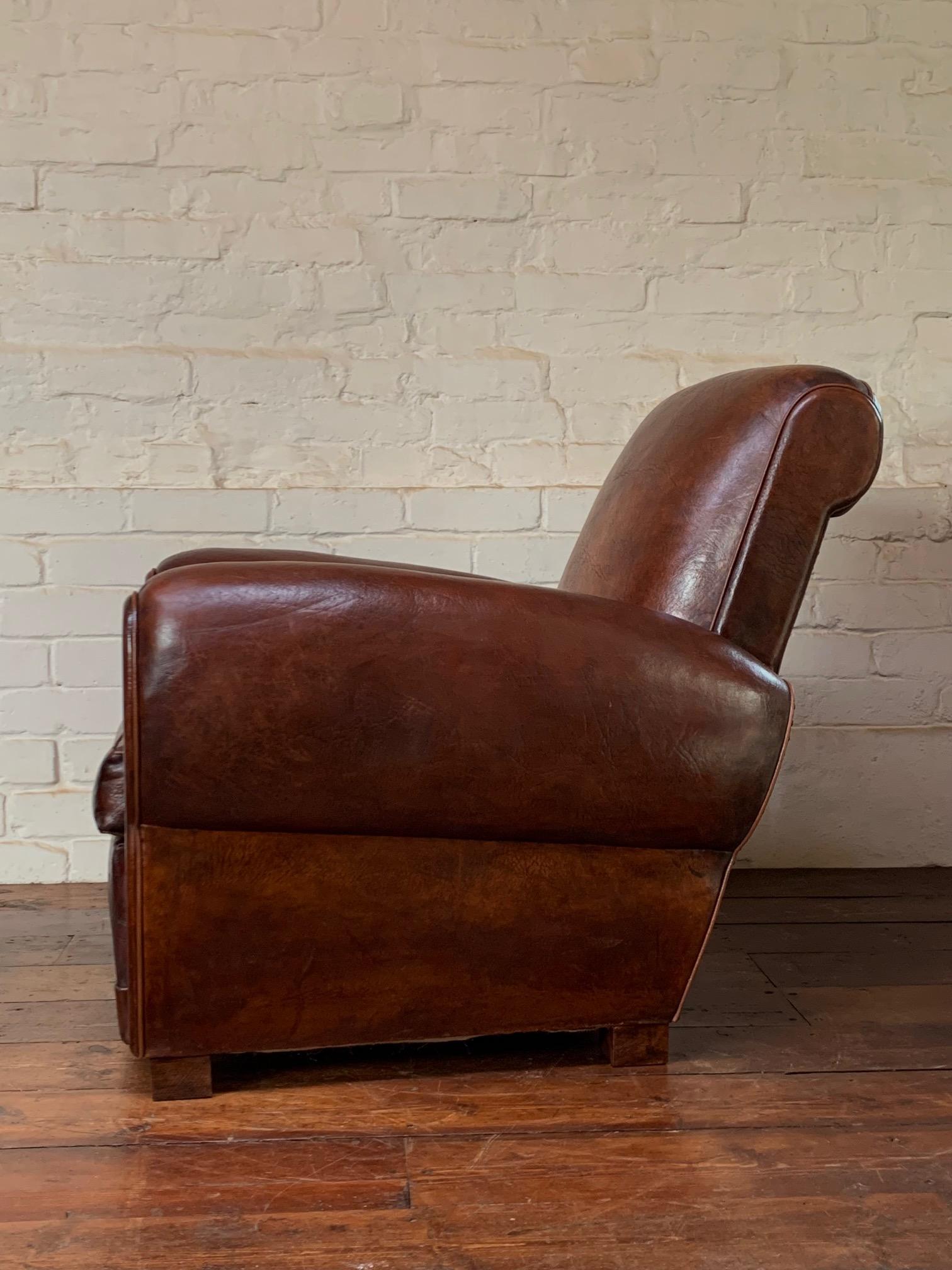 A Stunning French, Leather Club Chair, Havana Lounge Model Circa 1930's In Excellent Condition In Hastings, GB