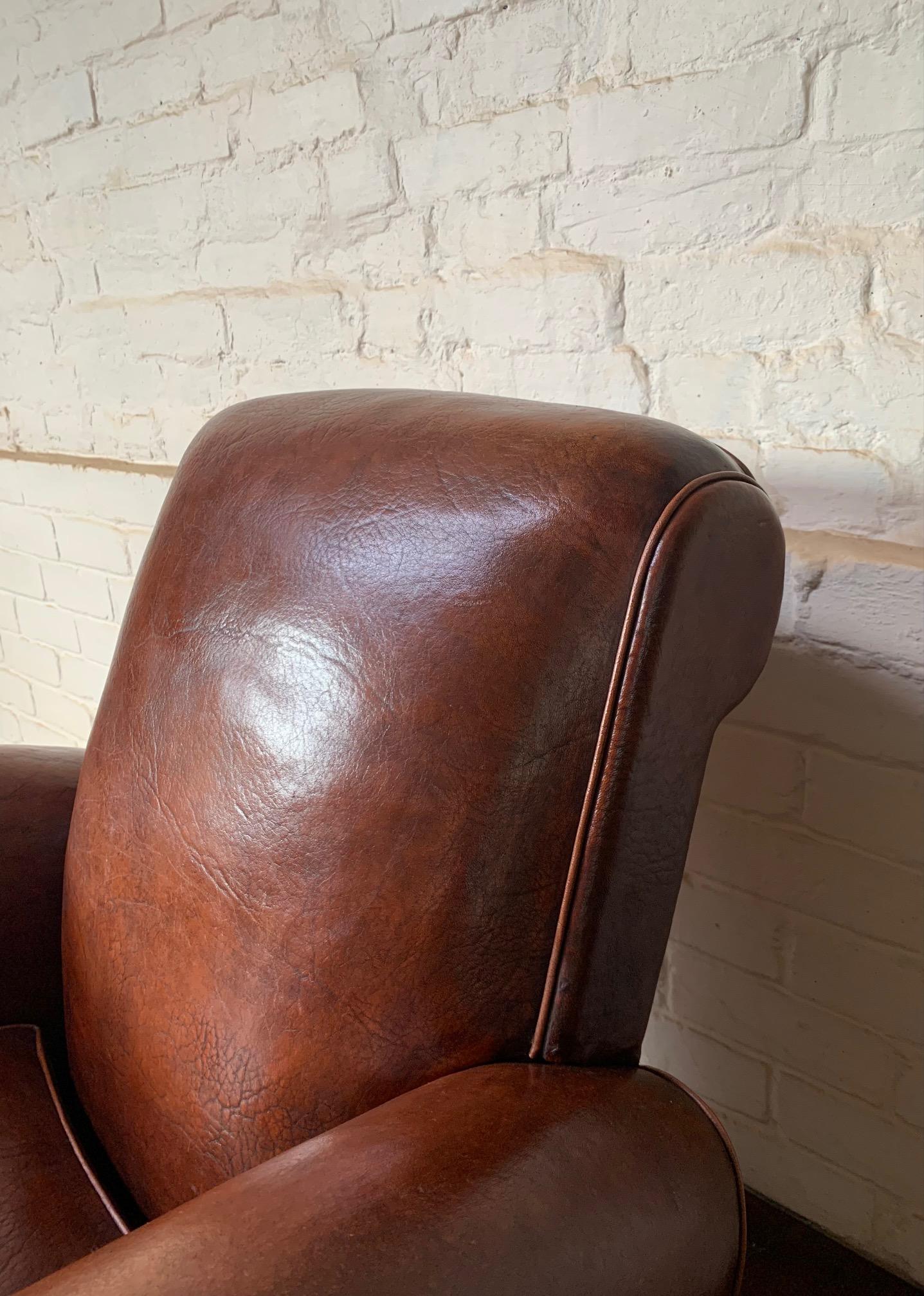 A Stunning French, Leather Club Chair, Havana Lounge Model Circa 1930's 3