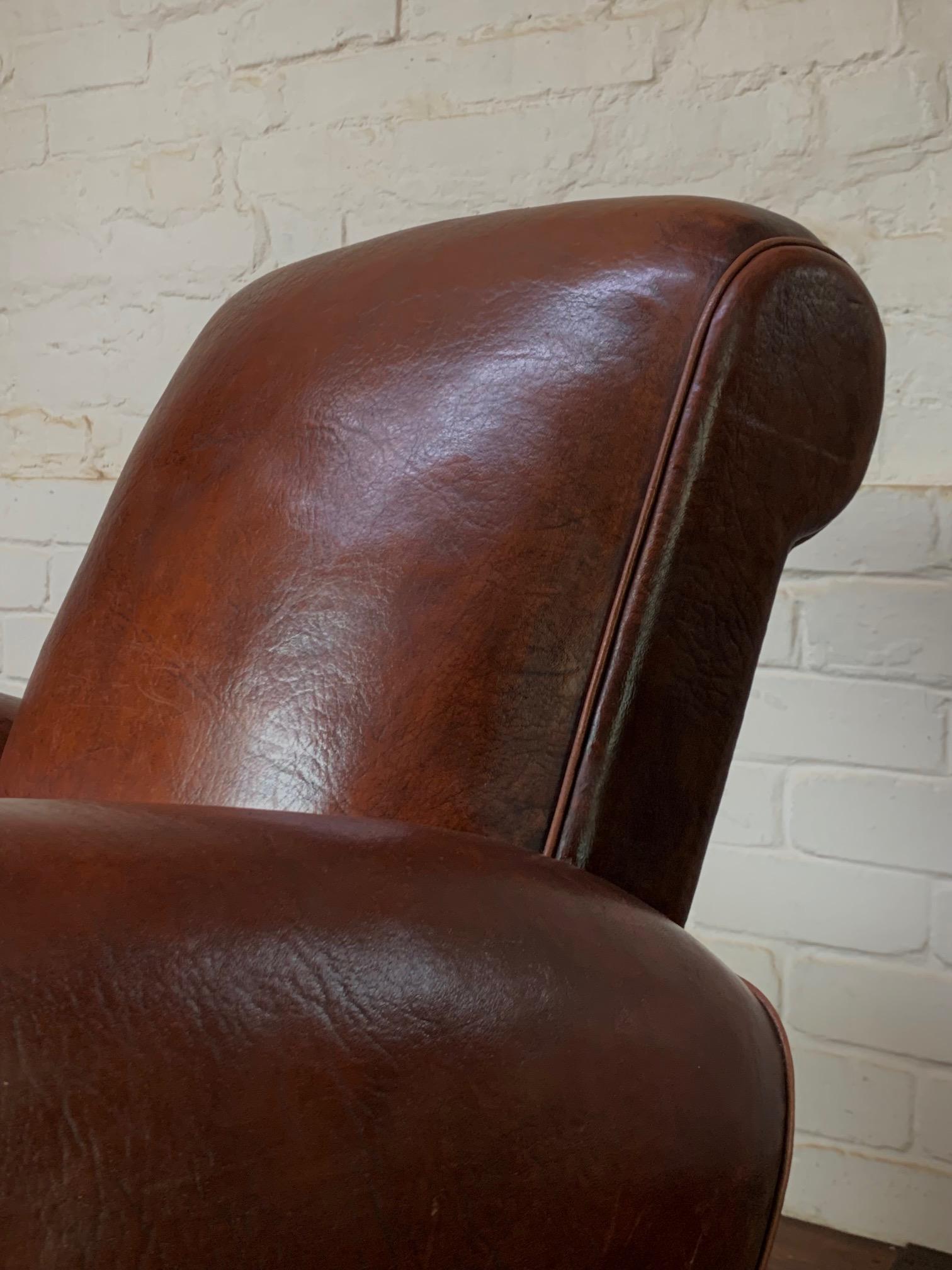 A Stunning French, Leather Club Chair, Havana Lounge Model Circa 1930's 4