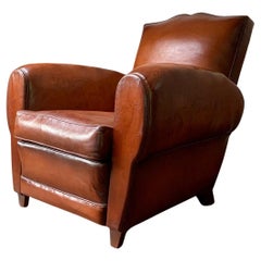 Used A Stunning French Leather Club Chair, Havana Moustache Model, circa 1950’s