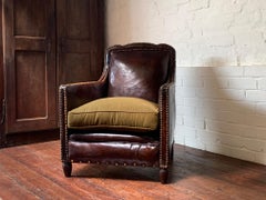 A Stunning French Leather Club Chair, Normandy Model Circa 1910-1920