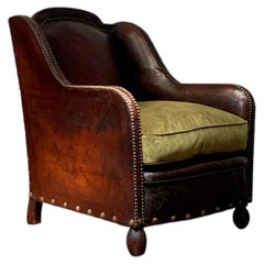 A Stunning French Leather Club Chair, Normandy Model Circa 1910-1920