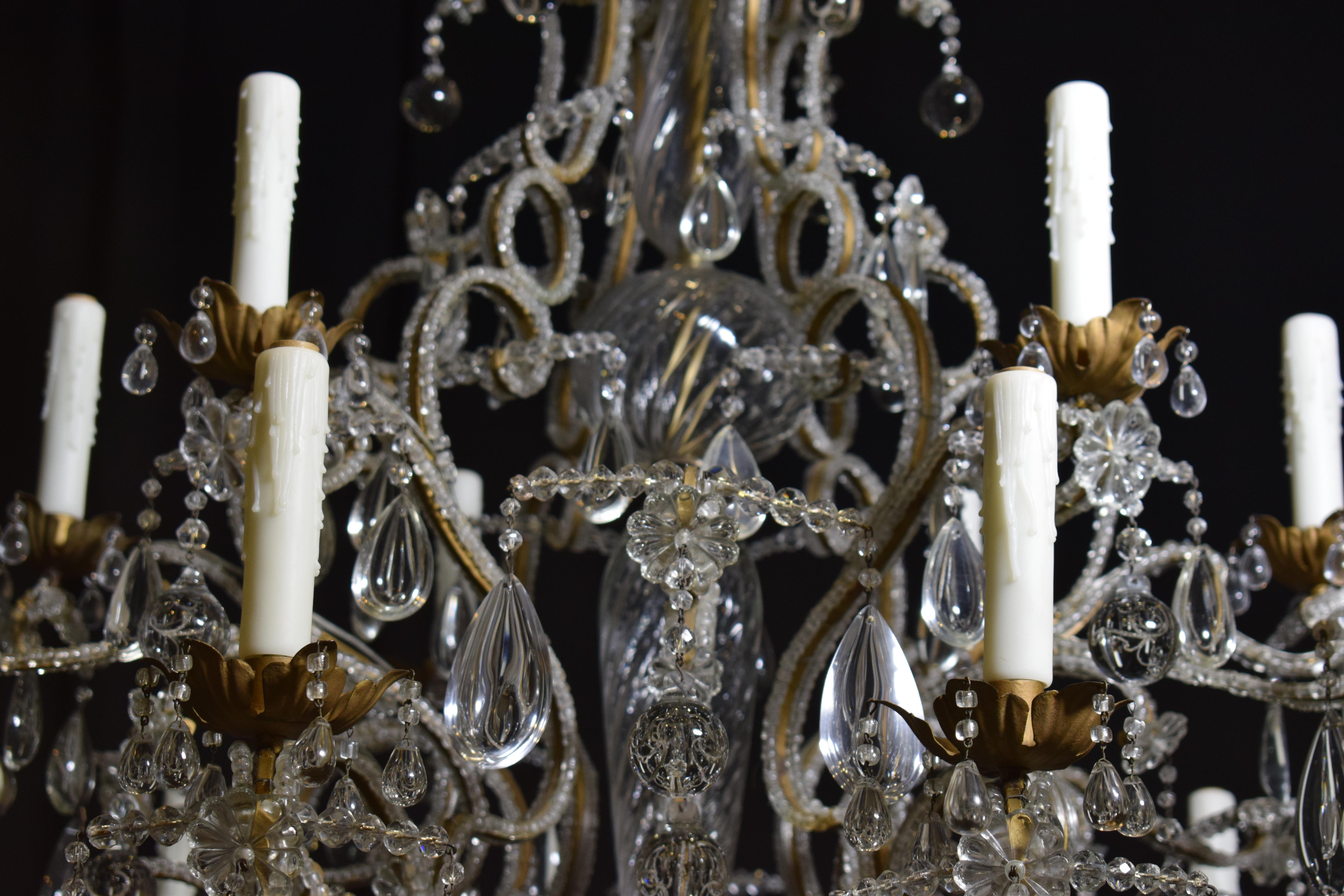 Stunning Gilt Iron, Glass and Crystal Venetian Chandelier 7