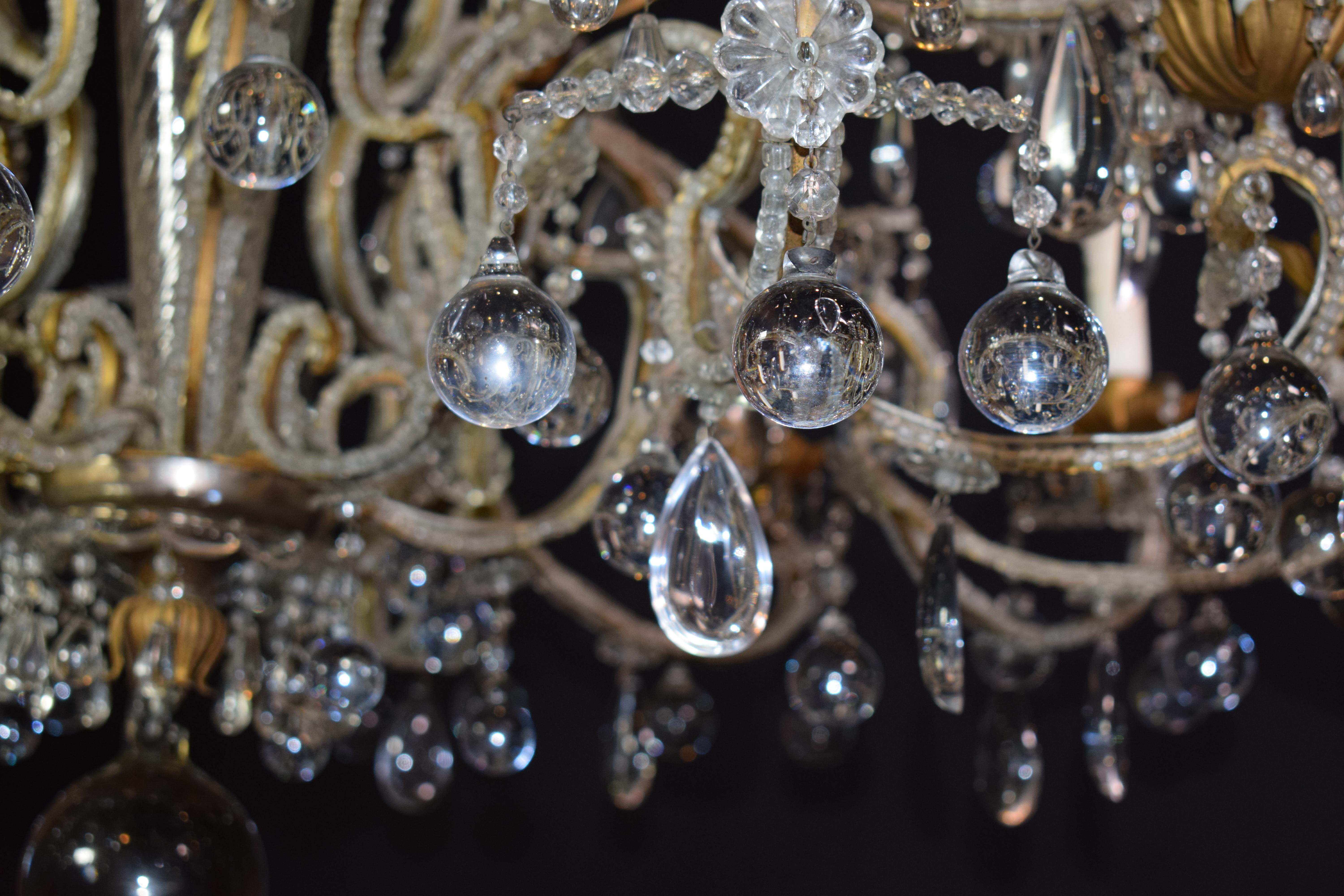 Stunning Gilt Iron, Glass and Crystal Venetian Chandelier 8
