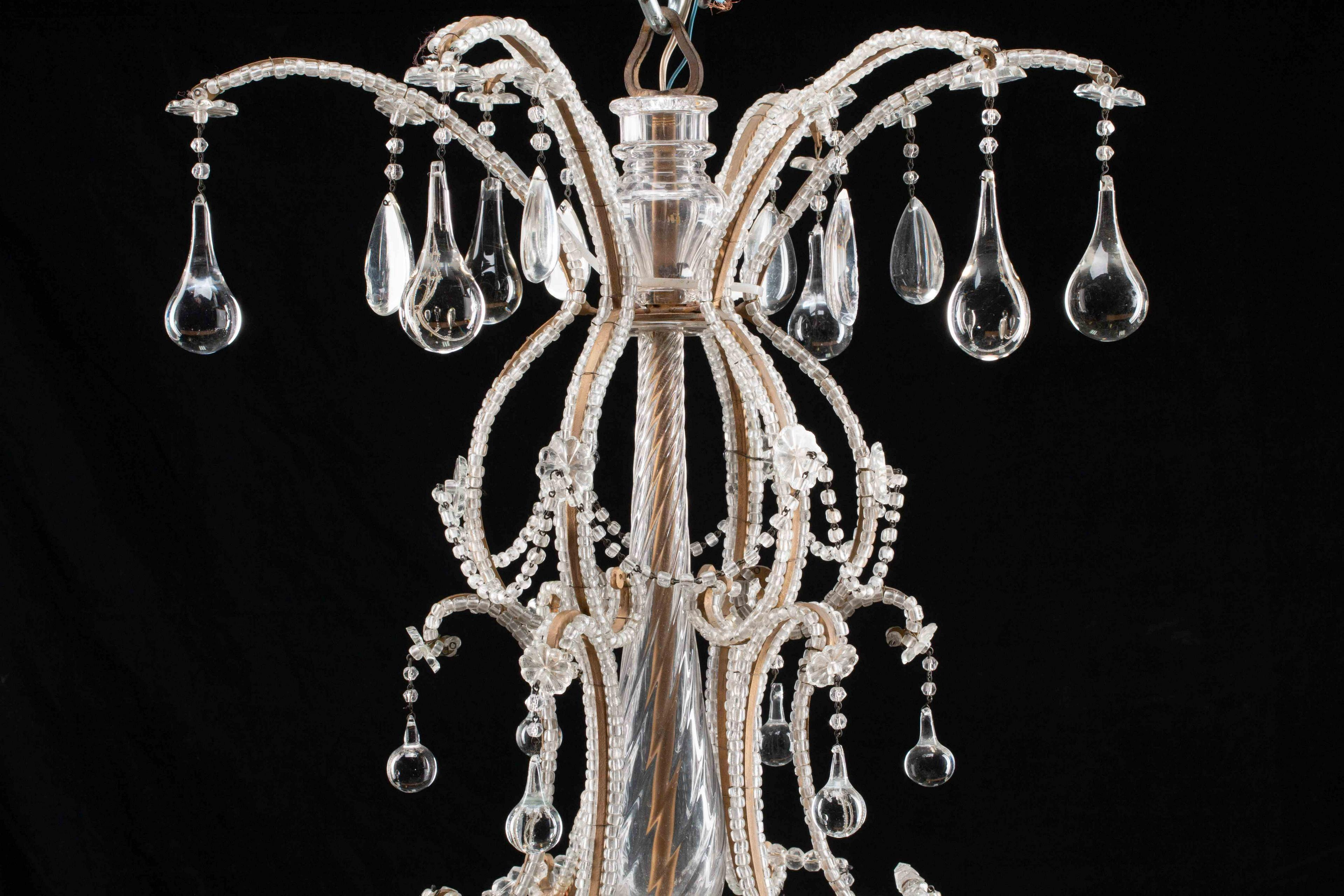 Baroque Stunning Gilt Iron, Glass and Crystal Venetian Chandelier