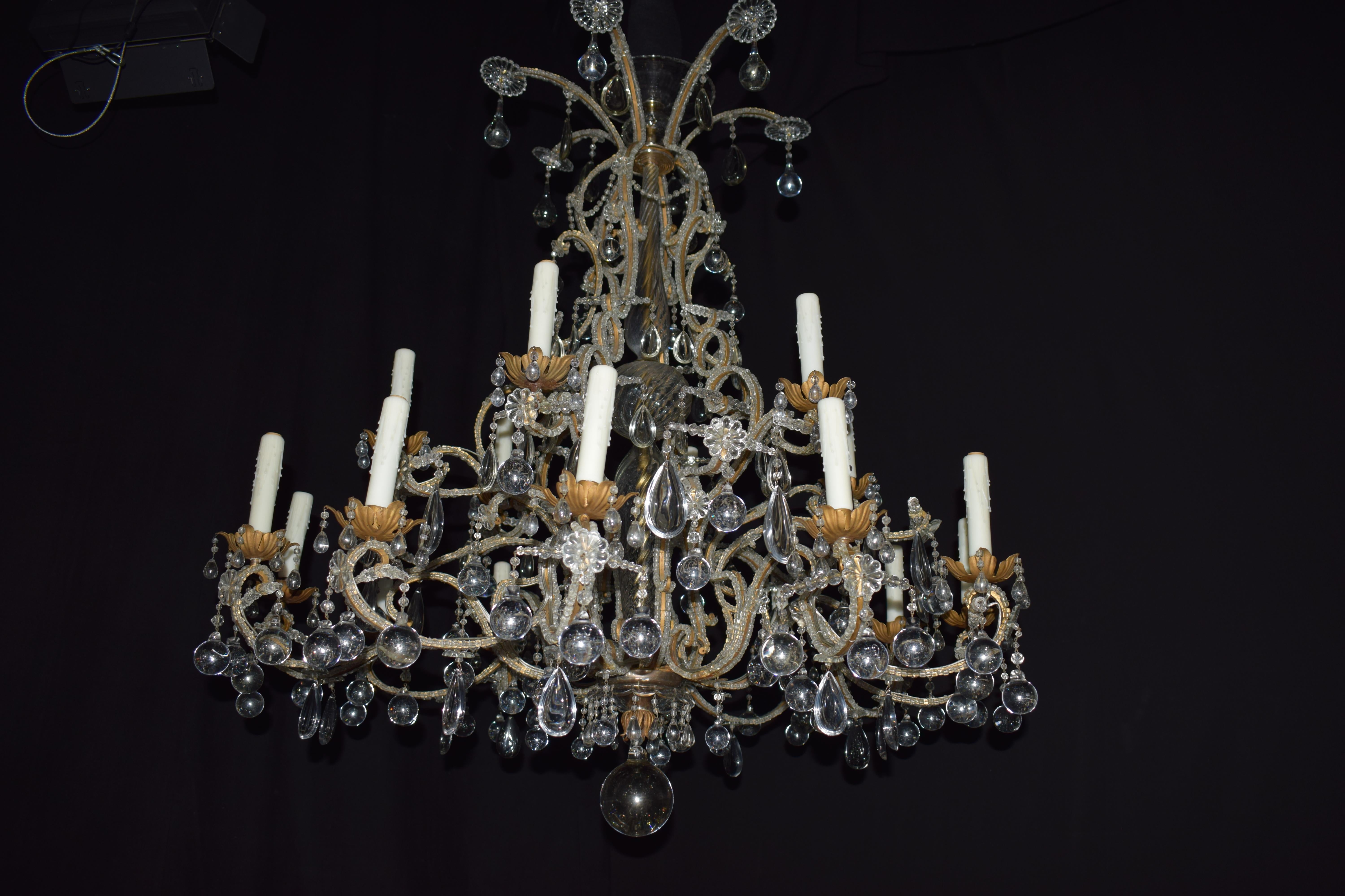 Stunning Gilt Iron, Glass and Crystal Venetian Chandelier 2