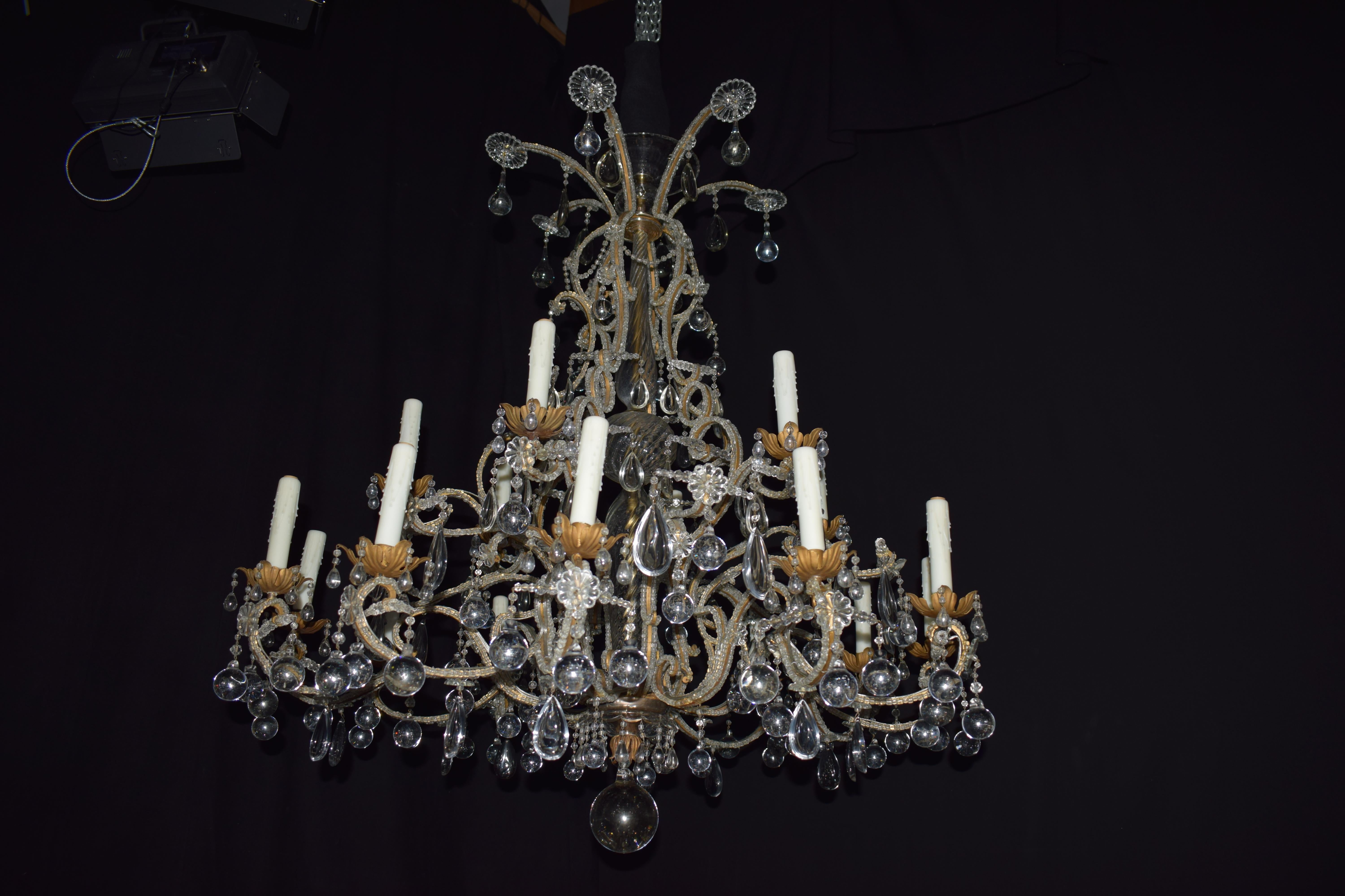 Stunning Gilt Iron, Glass and Crystal Venetian Chandelier 3