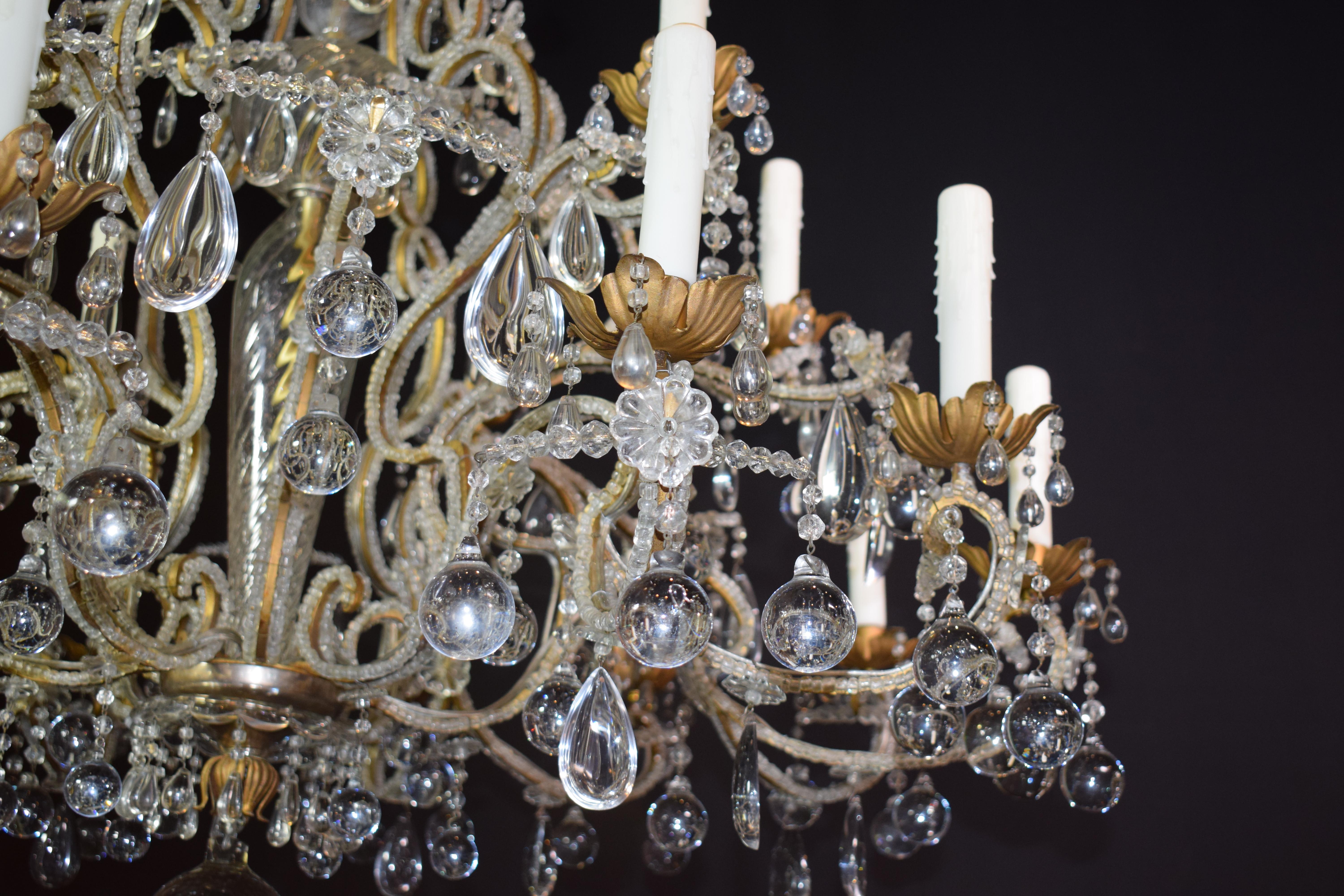 Stunning Gilt Iron, Glass and Crystal Venetian Chandelier 4