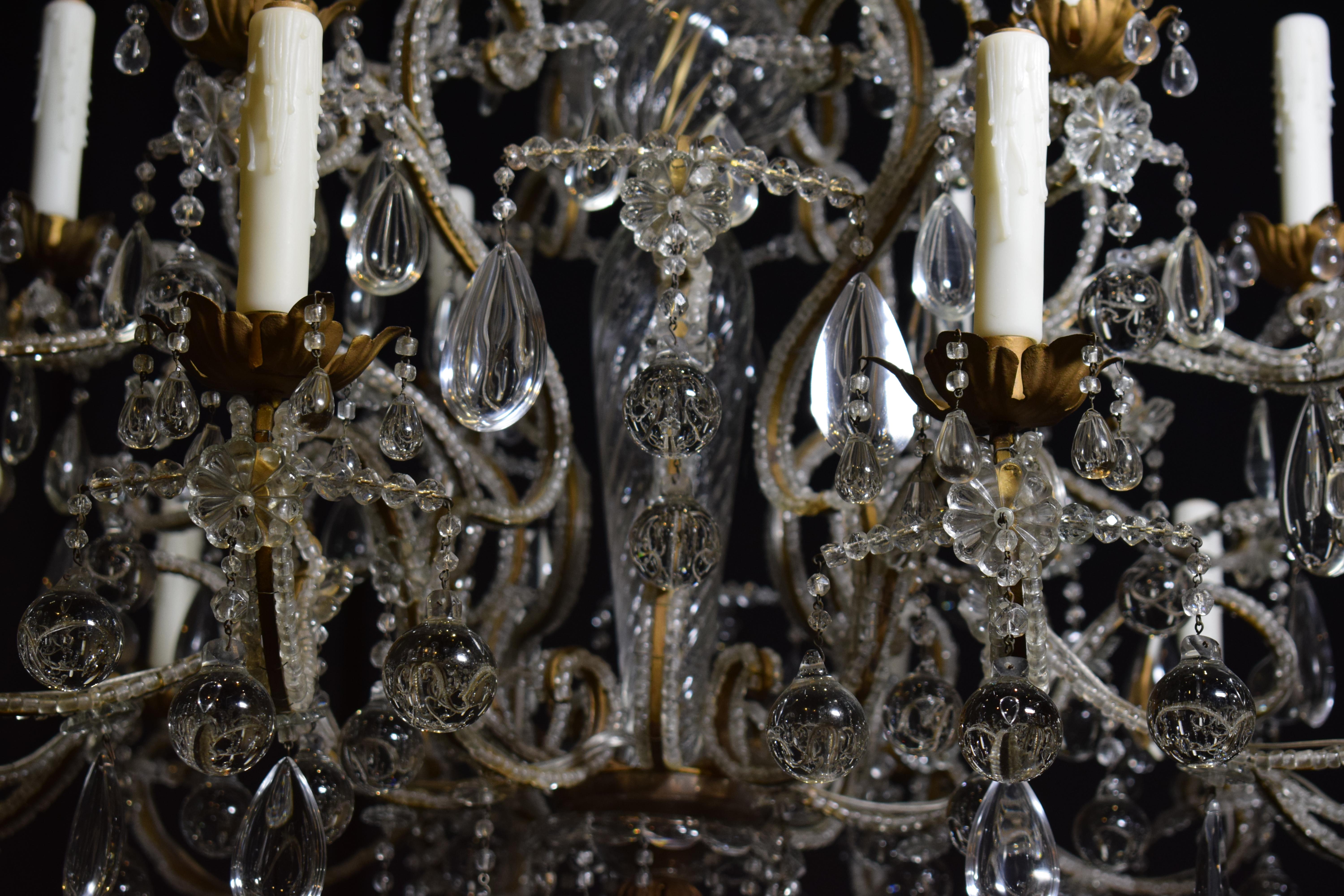 Stunning Gilt Iron, Glass and Crystal Venetian Chandelier 5