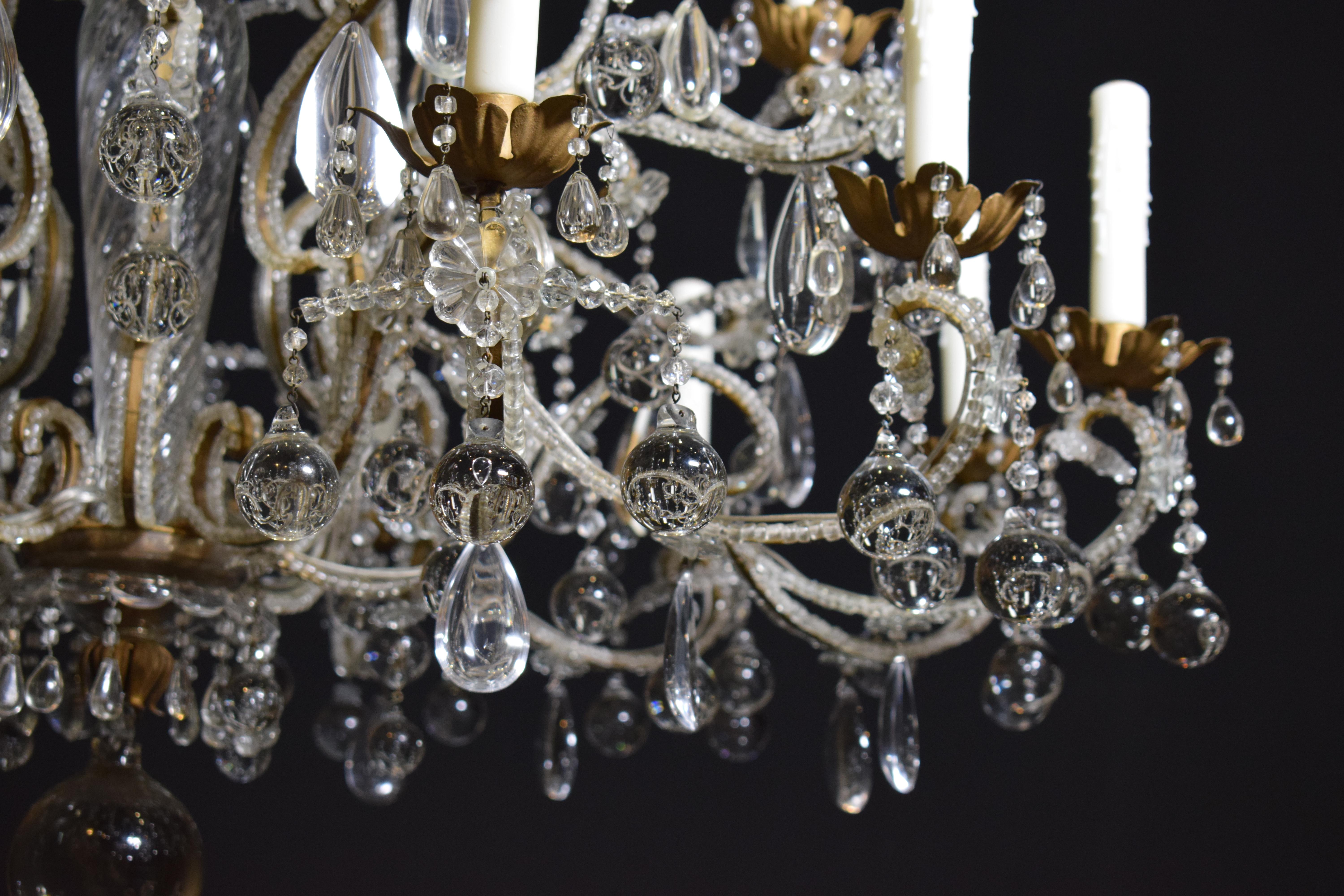 Stunning Gilt Iron, Glass and Crystal Venetian Chandelier 6