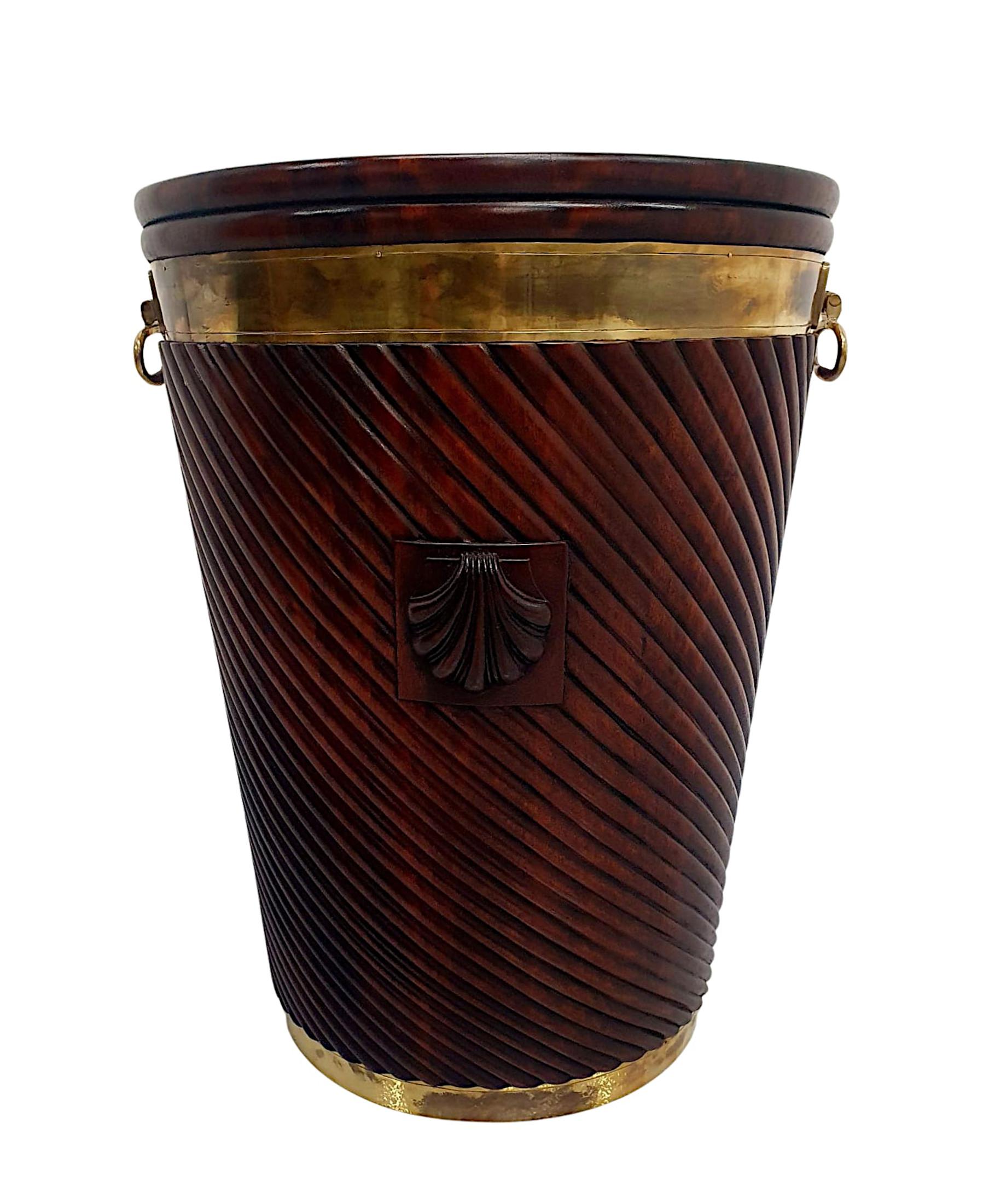 Contemporary A Stunning Hand Carved Irish Design Large Peat Bucket For Sale