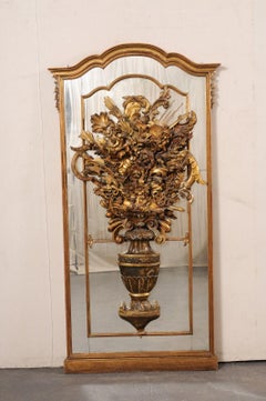 A Stunning Italian 7+ Ft Tall Mirror w/Carved Neoclassic Floral Bouquet, 19th C.