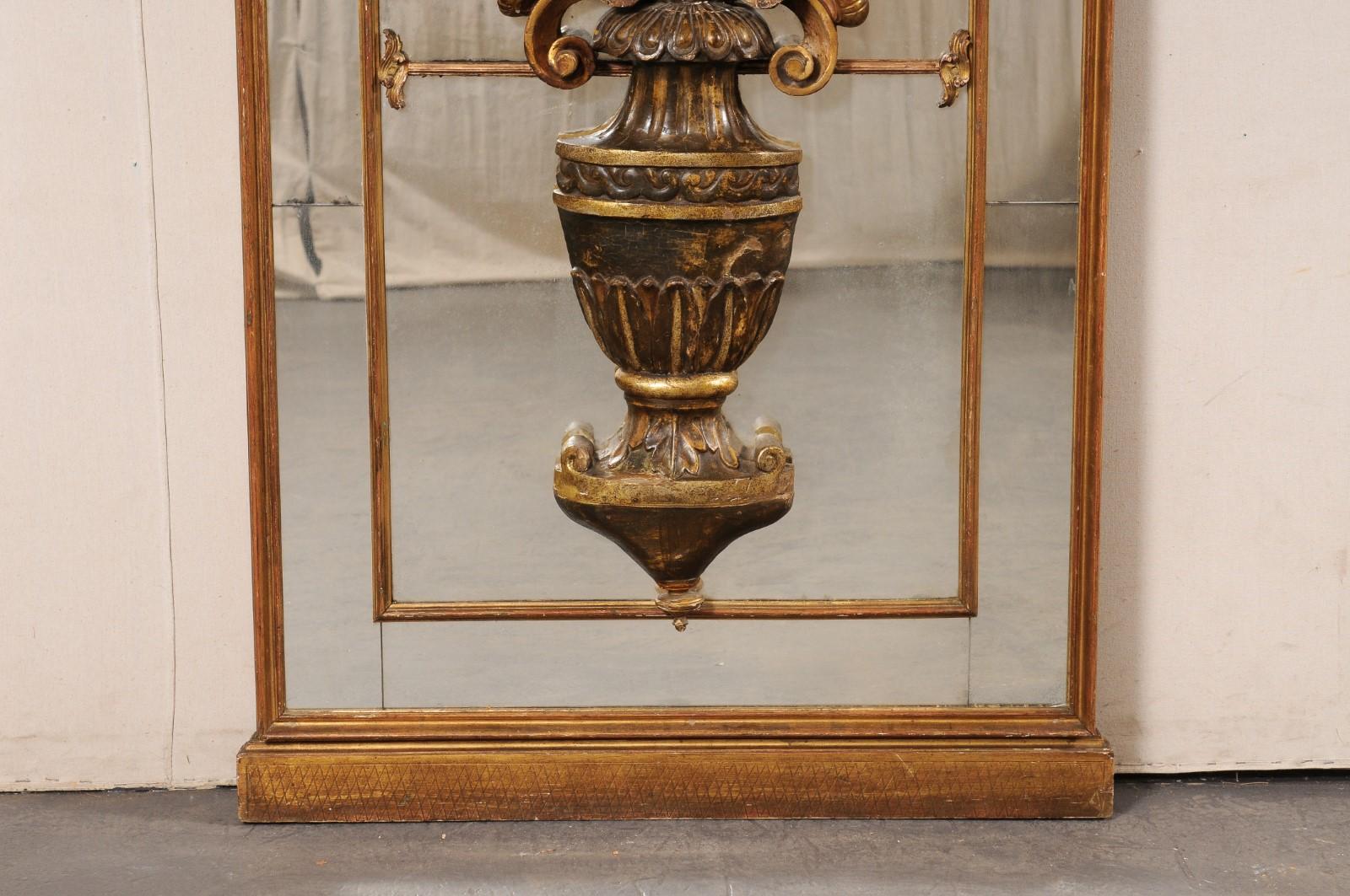 A Stunning Italian 7+ Ft Tall Mirror w/Carved Neoclassic Floral Bouquet, 19th C. In Good Condition In Atlanta, GA