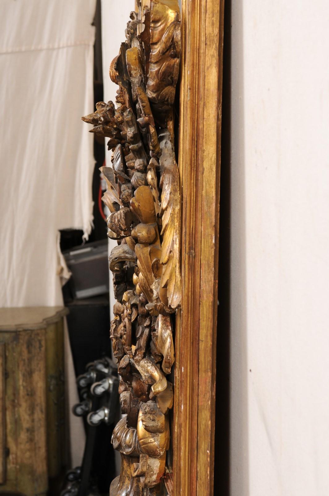 A Stunning Italian 7+ Ft Tall Mirror w/Carved Neoclassic Floral Bouquet, 19th C. 2