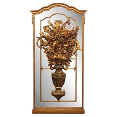 Antique A Stunning Italian 7+ Ft Tall Mirror w/Carved Neoclassic Floral Bouquet, 19th C.