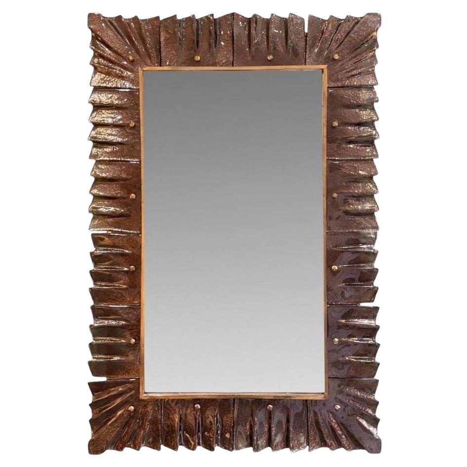 Uno splendido specchio italiano in bronzo con cornice in vetro di Murano e cornice interna in ottone in vendita