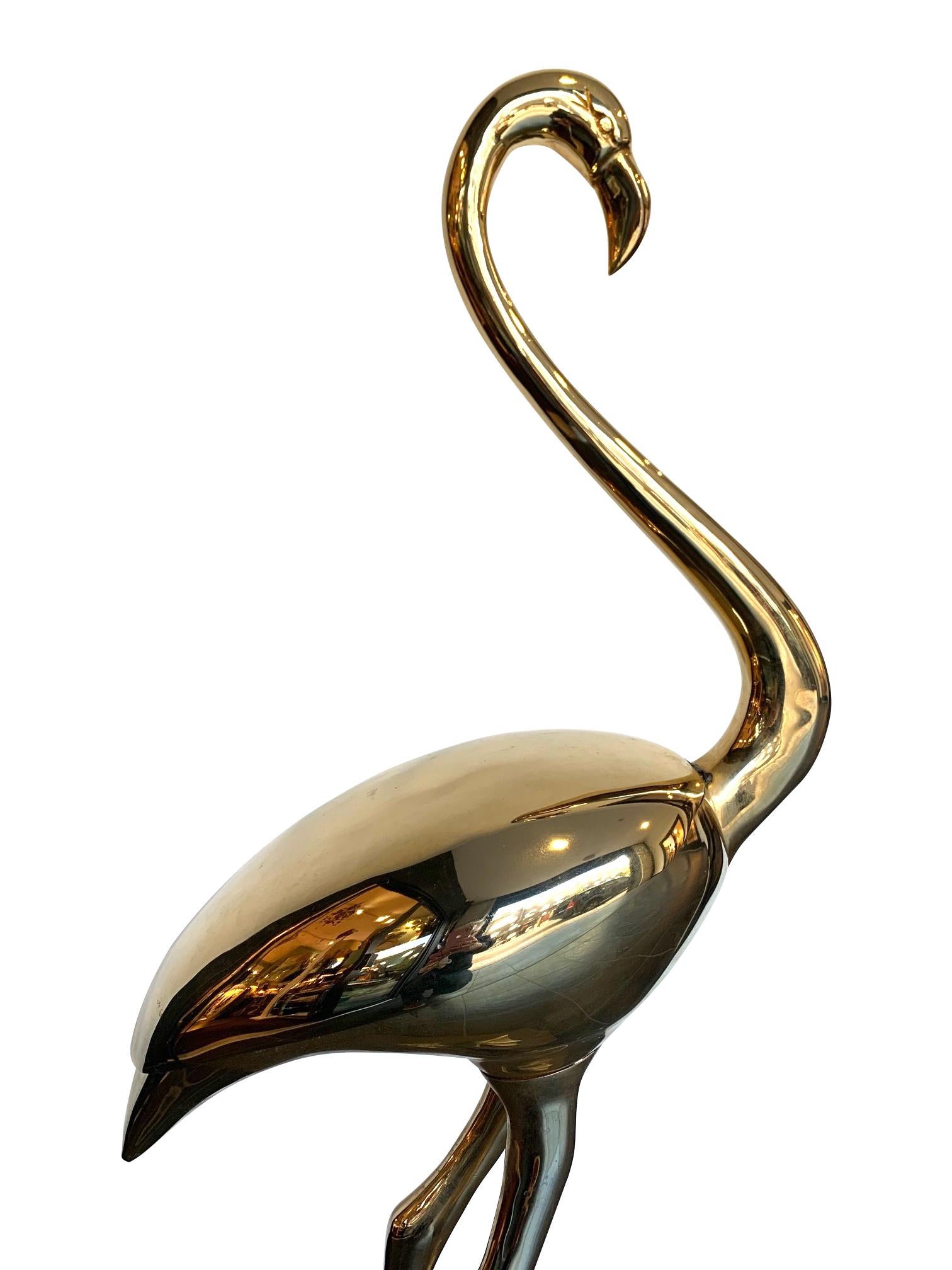 Stunning Large Brass Flamingo Sculpture by Fondica with Hinges Back Wings 4