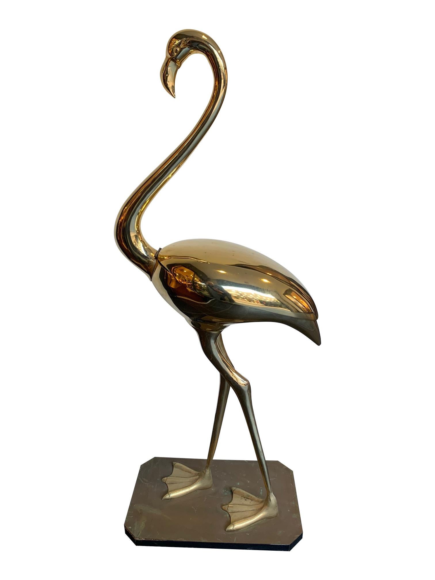 Stunning Large Brass Flamingo Sculpture by Fondica with Hinges Back Wings 6