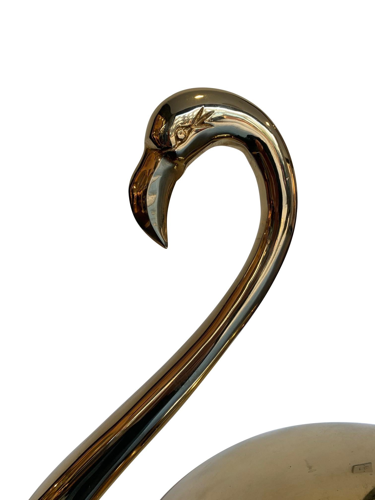 Late 20th Century Stunning Large Brass Flamingo Sculpture by Fondica with Hinges Back Wings