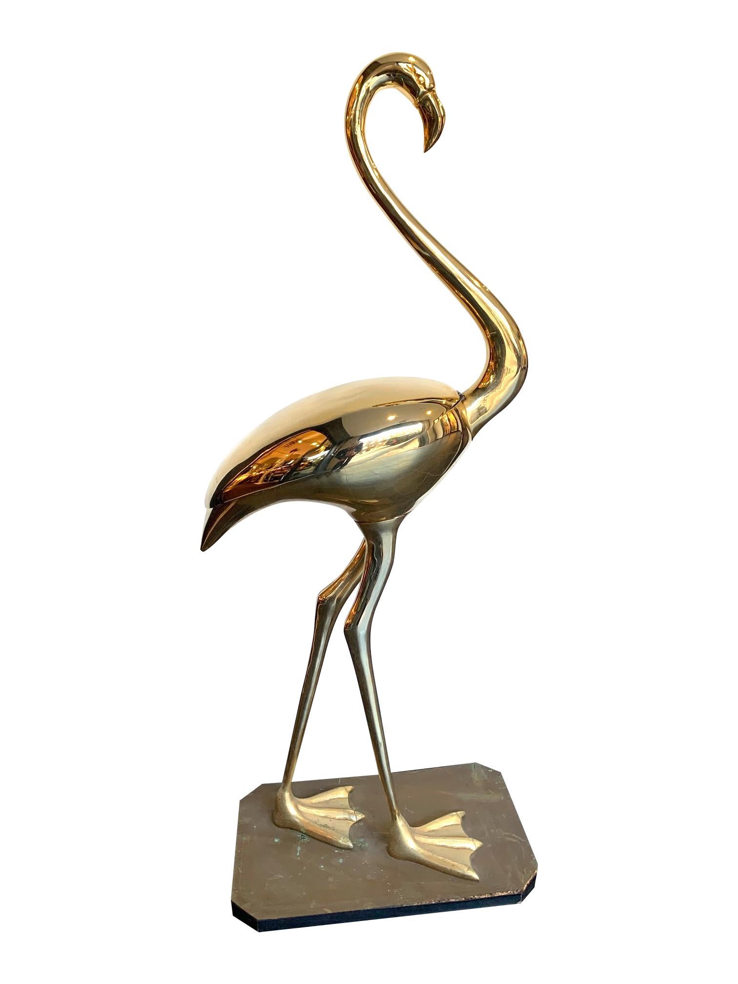 Stunning Large Brass Flamingo Sculpture by Fondica with Hinges Back Wings 3