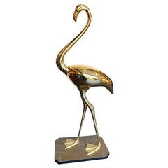 Vintage Stunning Large Brass Flamingo Sculpture by Fondica with Hinges Back Wings