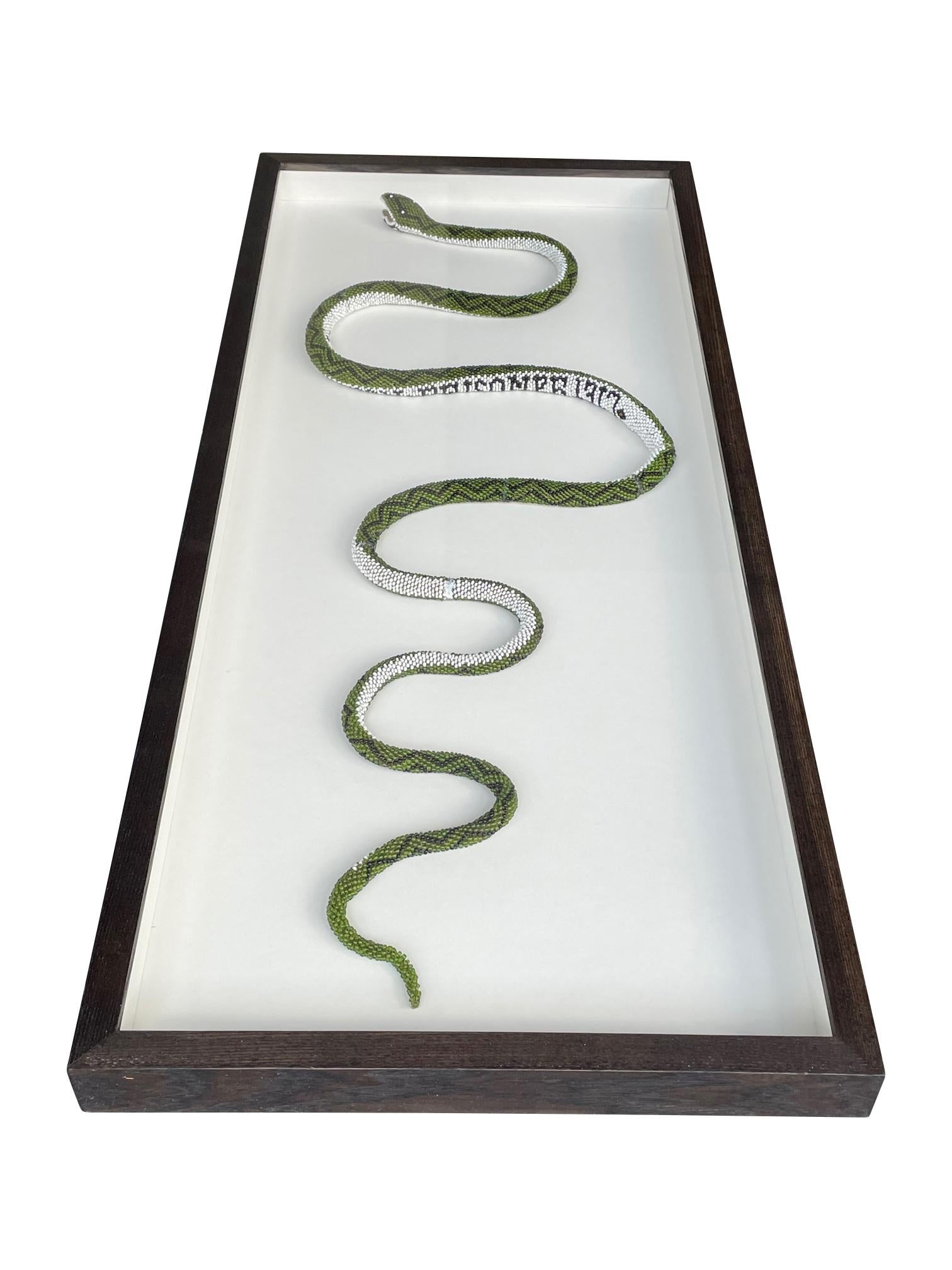 Moorish Stunning Large Framed Green Beaded Snake Made by WW1 Turkish Prisoners of War
