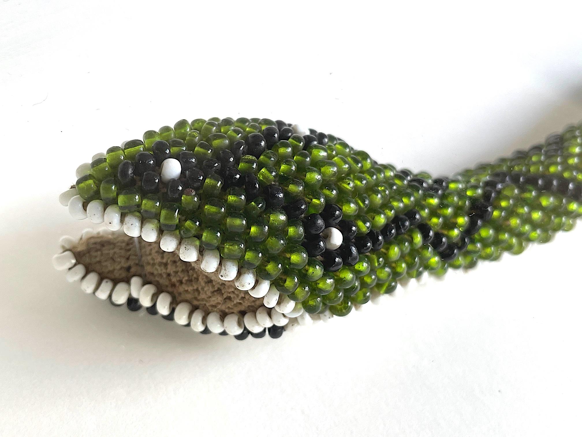 Early 20th Century Stunning Large Framed Green Beaded Snake Made by WW1 Turkish Prisoners of War