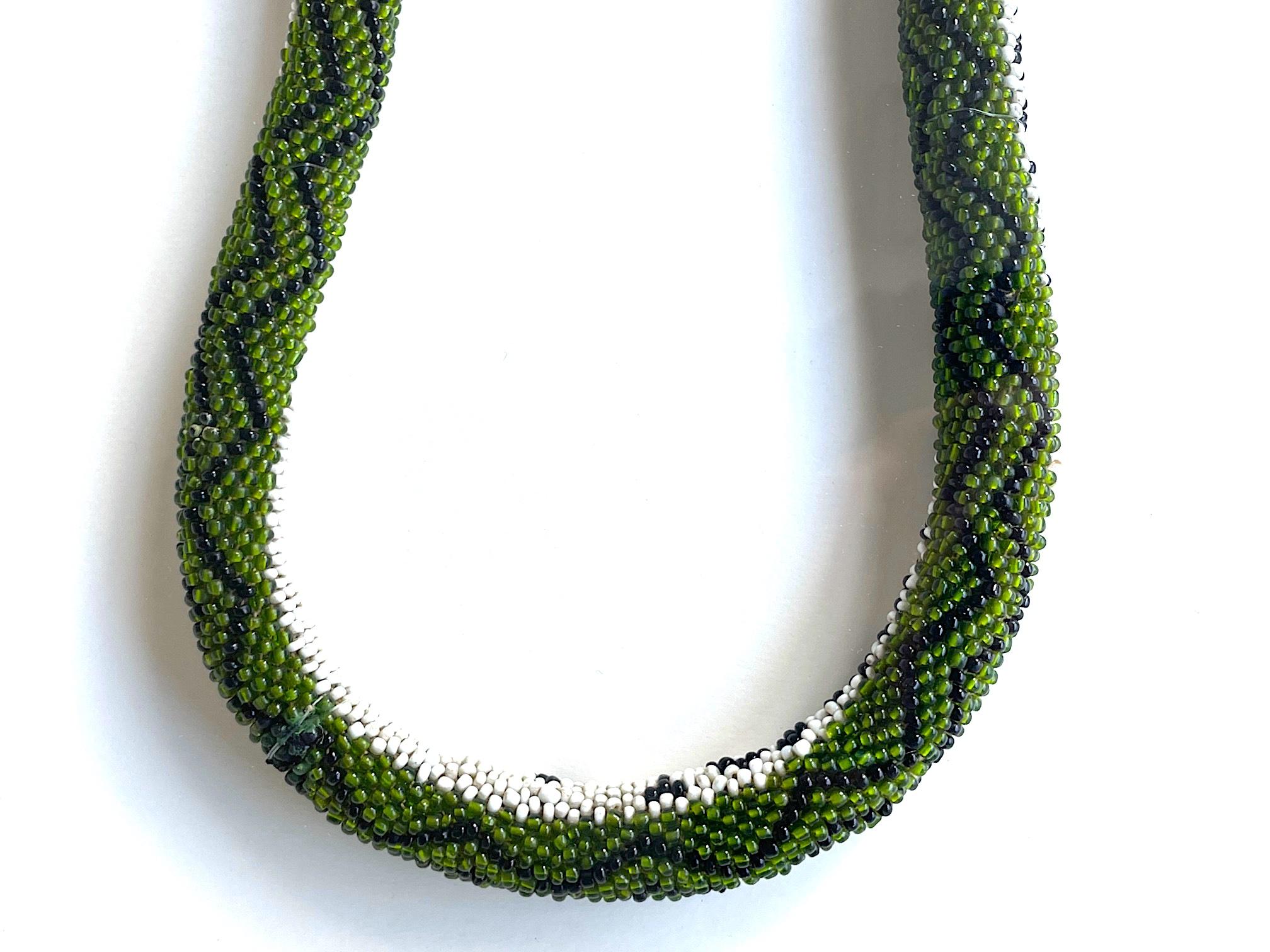 Beads Stunning Large Framed Green Beaded Snake Made by WW1 Turkish Prisoners of War