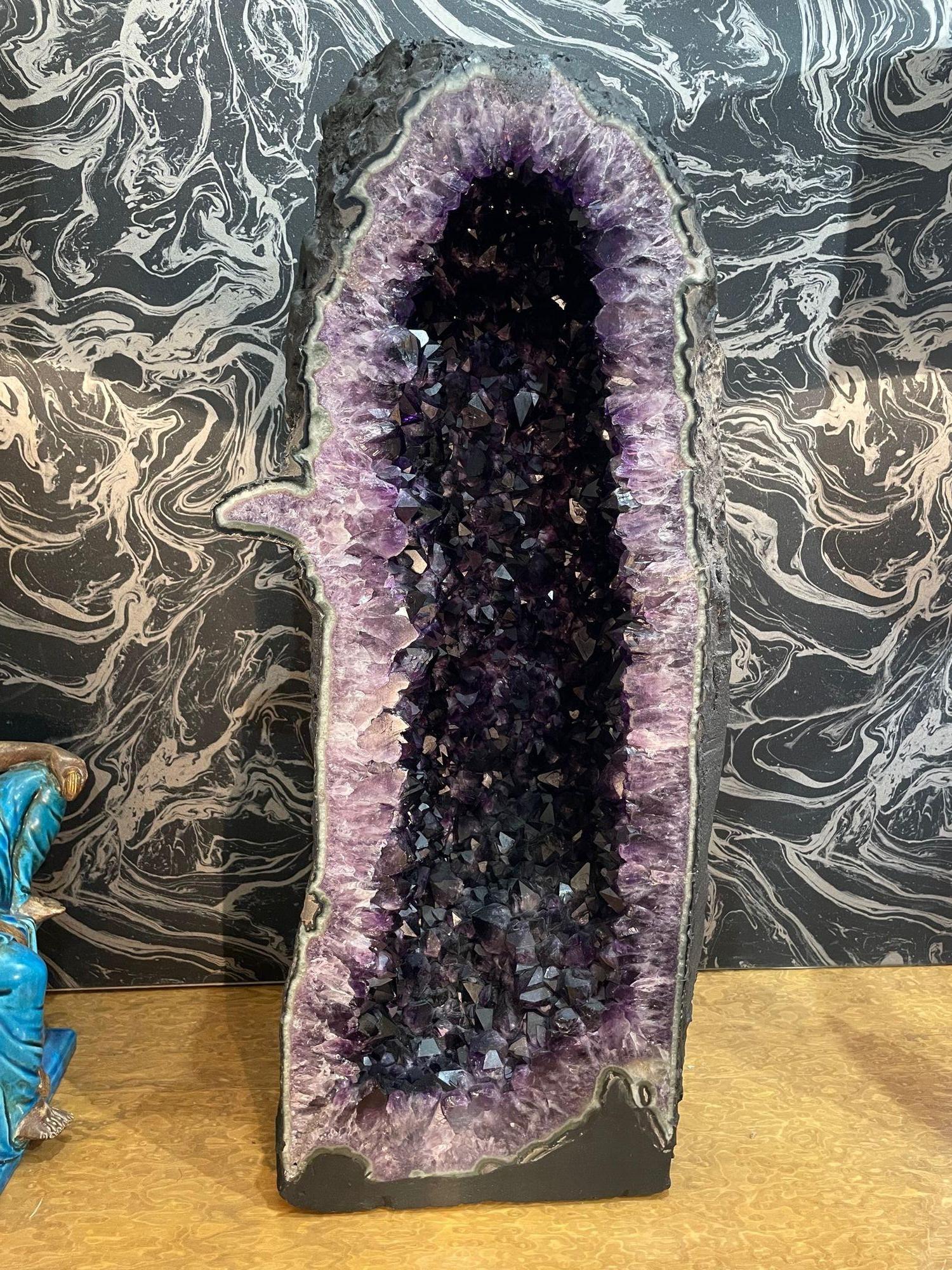 Carved A stunning large high quality  Amethyst geode cave deep purple colour For Sale