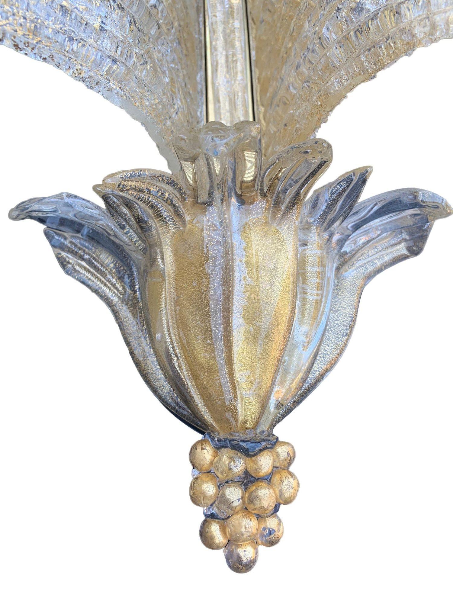 A stunning large pair of 1930s Art Deco Murano glass wall sconces by Seguso For Sale 6