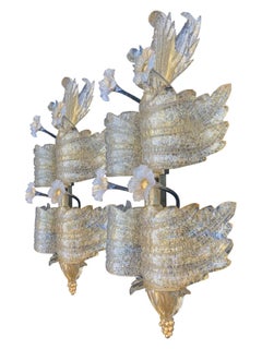 A stunning large pair of 1930s Art Deco Murano glass wall sconces by Seguso