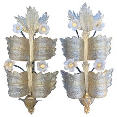 A stunning large pair of 1930s Art Deco Murano glass wall sconces by Seguso