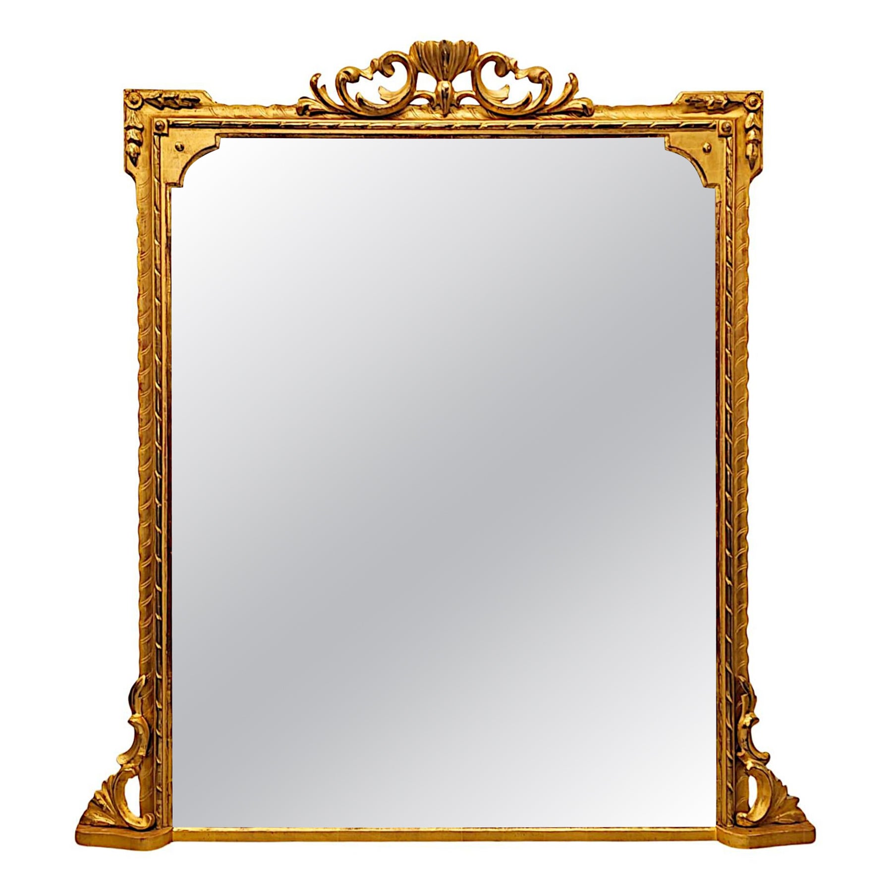 A Stunning Large Size 19th Century Giltwood Overmantel Mirror