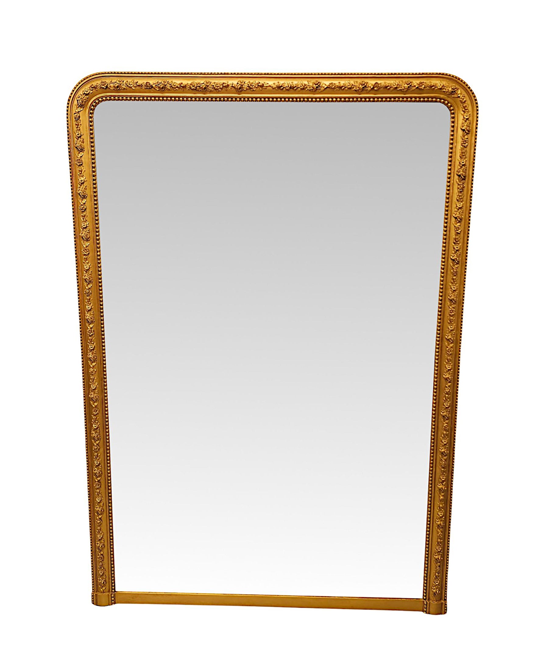 A Stunning Large Size 19th Century Giltwood Overmantel Mirror with Flower Detail