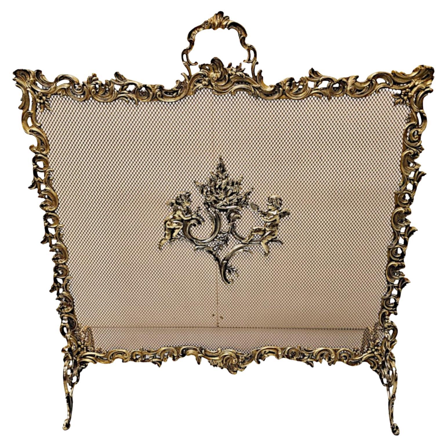 19th Century Large Size Polished Brass Fire Screen