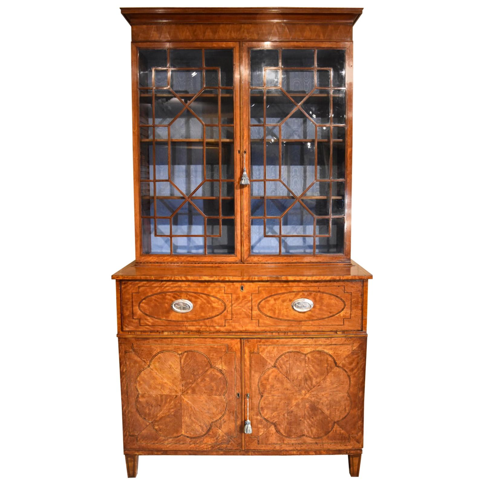 Stunning Late 18th Century Satinwood Secretaire Bookcase For Sale