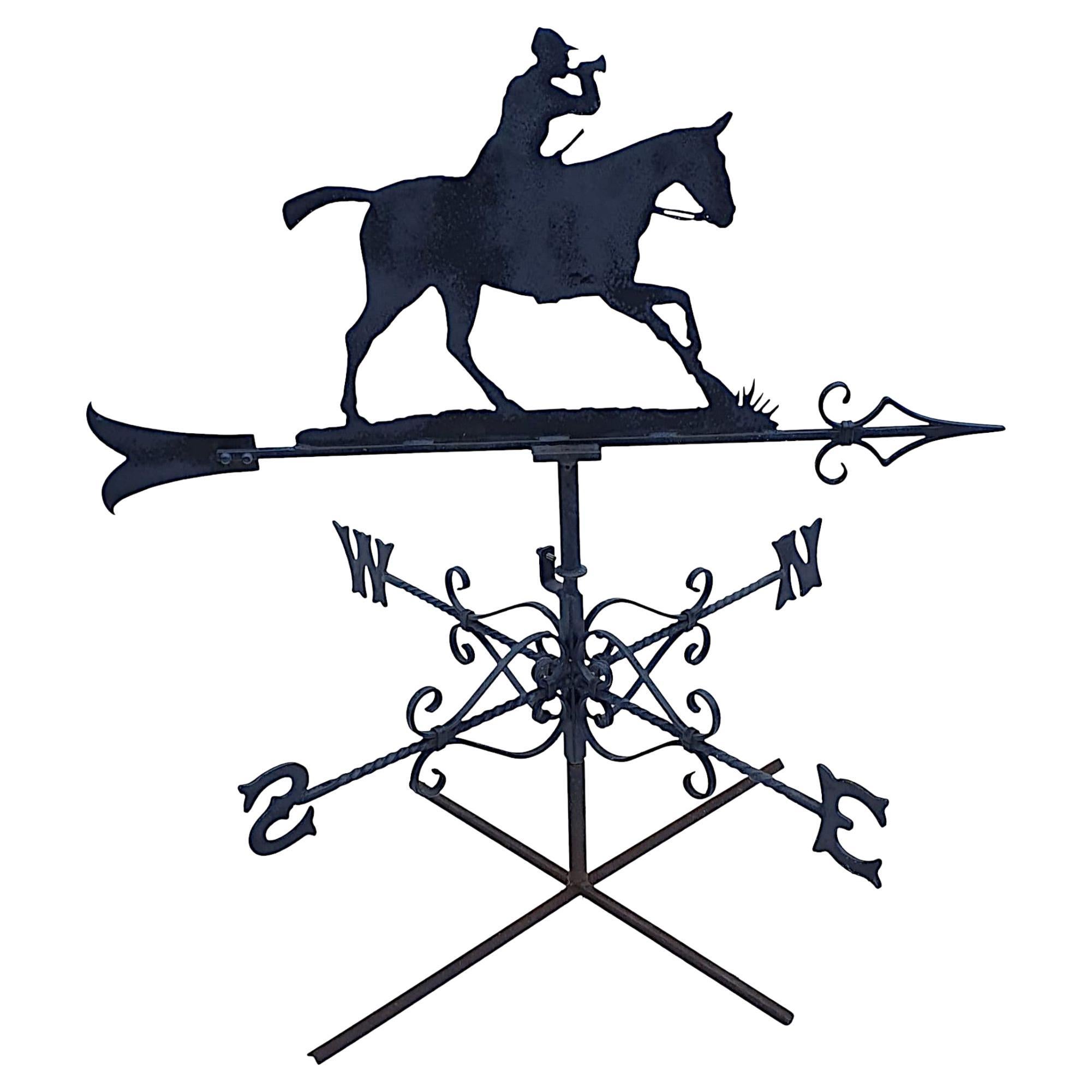 Stunning Mid 20th Century Forge Made Weather Vane of a Hunter on His Horse