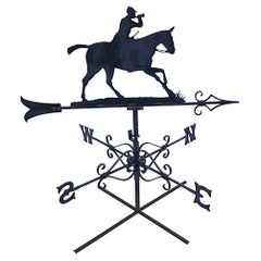 Stunning Mid 20th Century Forge Made Weather Vane of a Hunter on His Horse