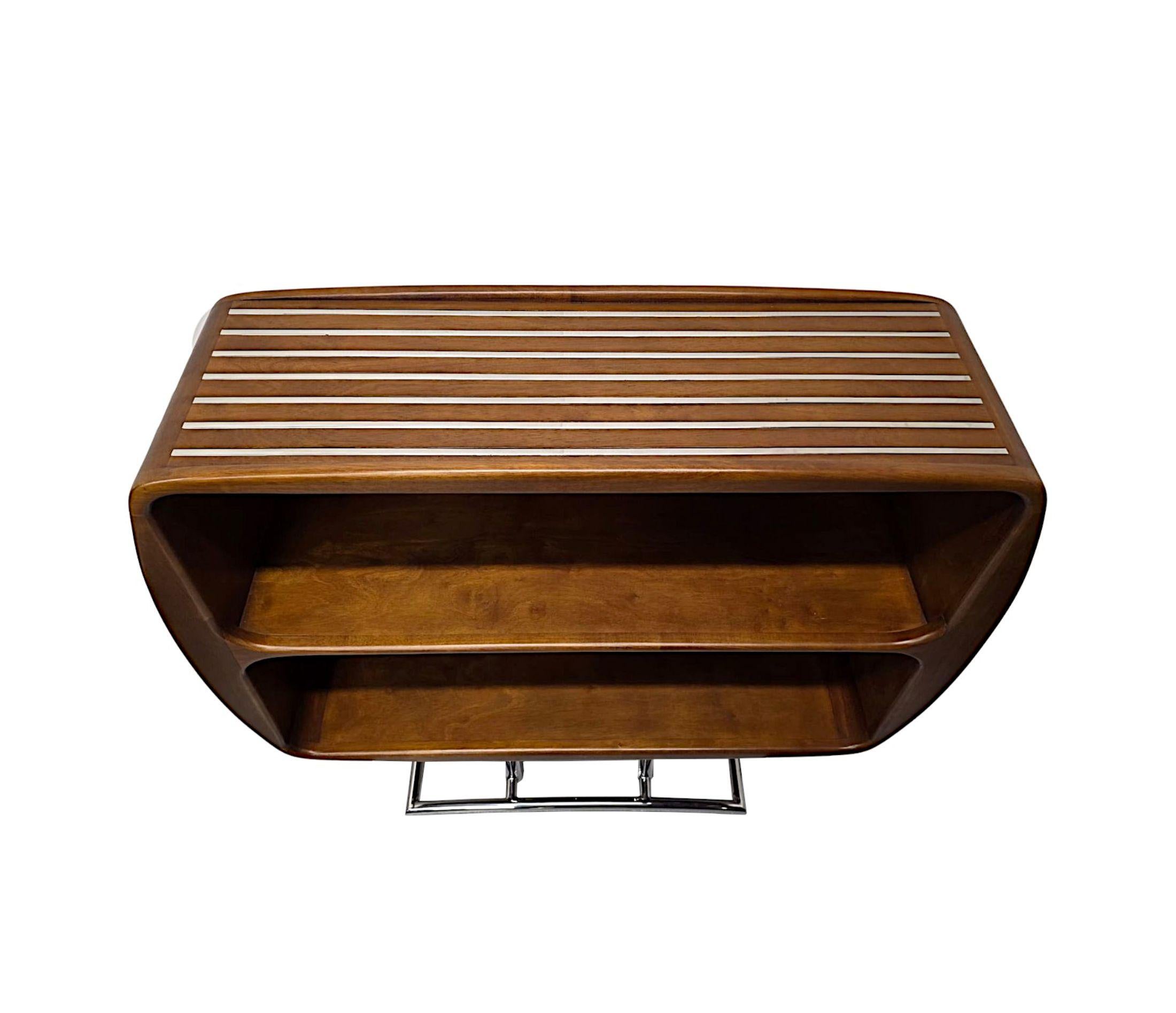French A Stunning Mid Century Design Cherrywood and Chrome Open Bookcase For Sale