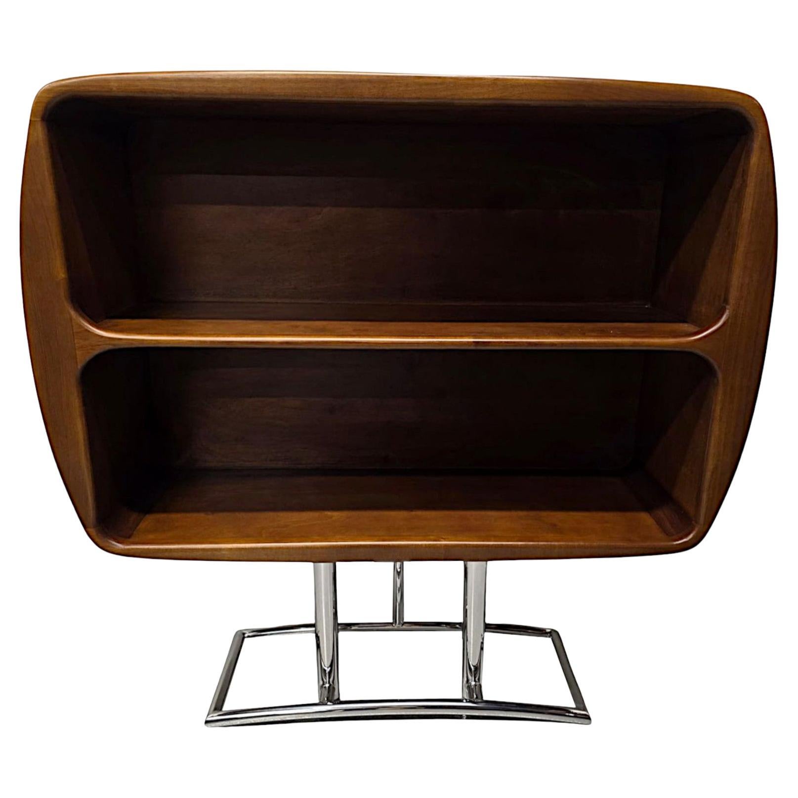 A Stunning Mid Century Design Cherrywood and Chrome Open Bookcase For Sale