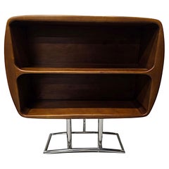 A Stunning Mid Century Design Cherrywood and Chrome Open Bookcase
