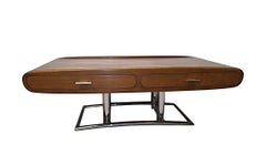 A Stunning Mid Century Design Walnut and Chrome Coffee Table with Four Drawers