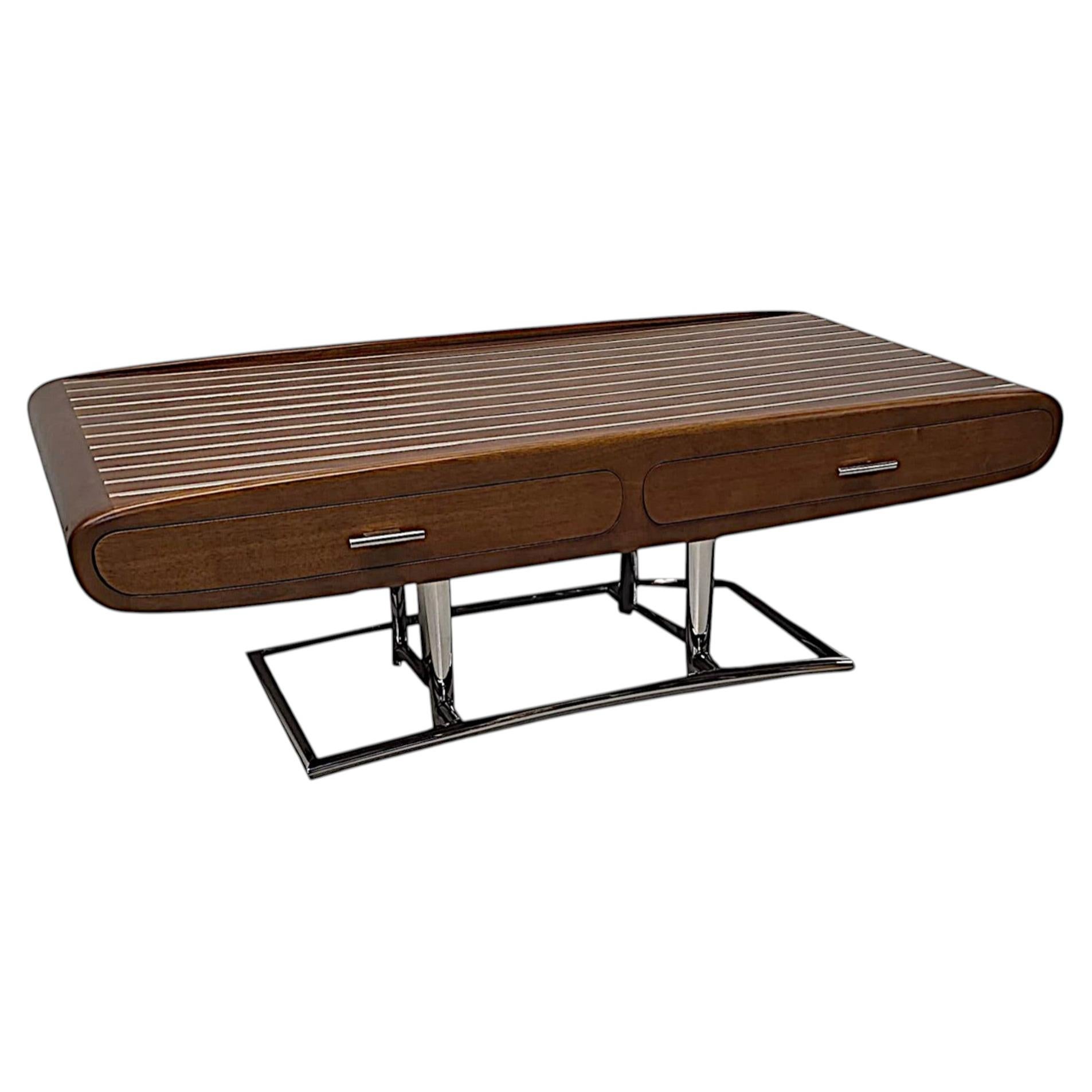 A Stunning Mid Century Design Walnut and Chrome Coffee Table with Four Drawers